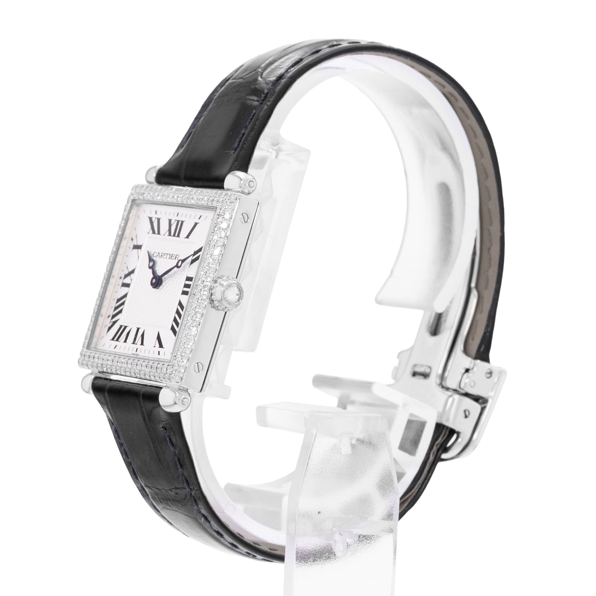 Cartier Tank Obus WB800451 2336 25mm Silver White Gold Diamonds Ladies Watch