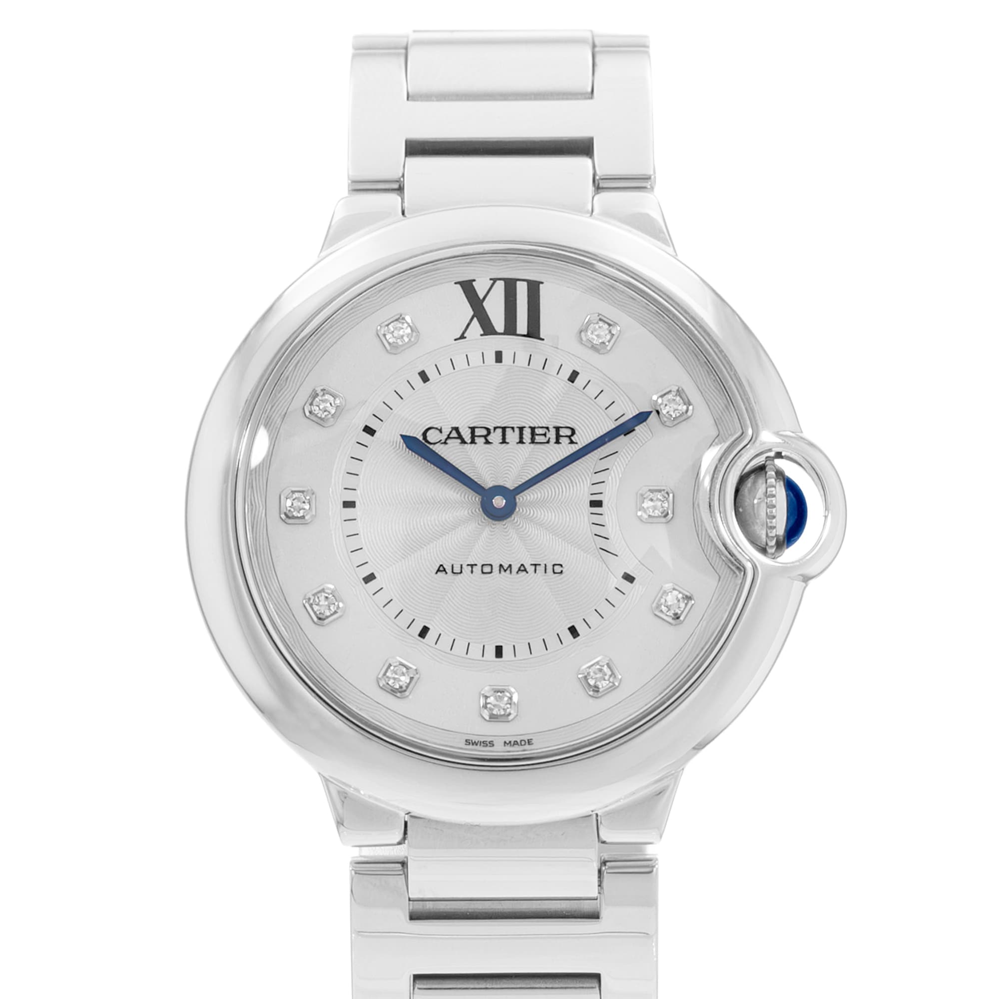 Cartier Ballon Bleu 36mm WE902075 3284 Silver Roman Dial Steel Mens Watch Papers