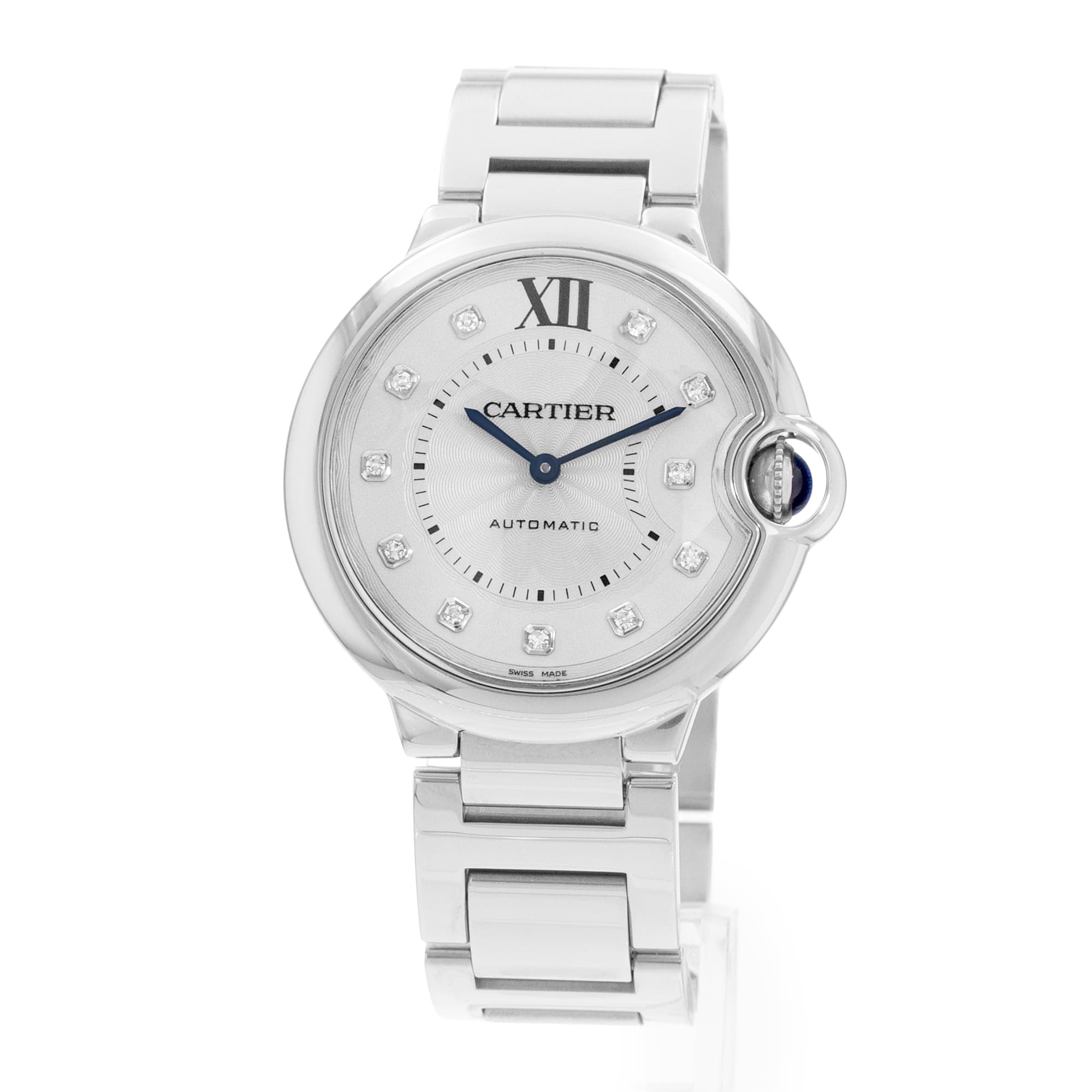 Cartier Ballon Bleu 36mm WE902075 3284 Silver Roman Dial Steel Mens Watch Papers