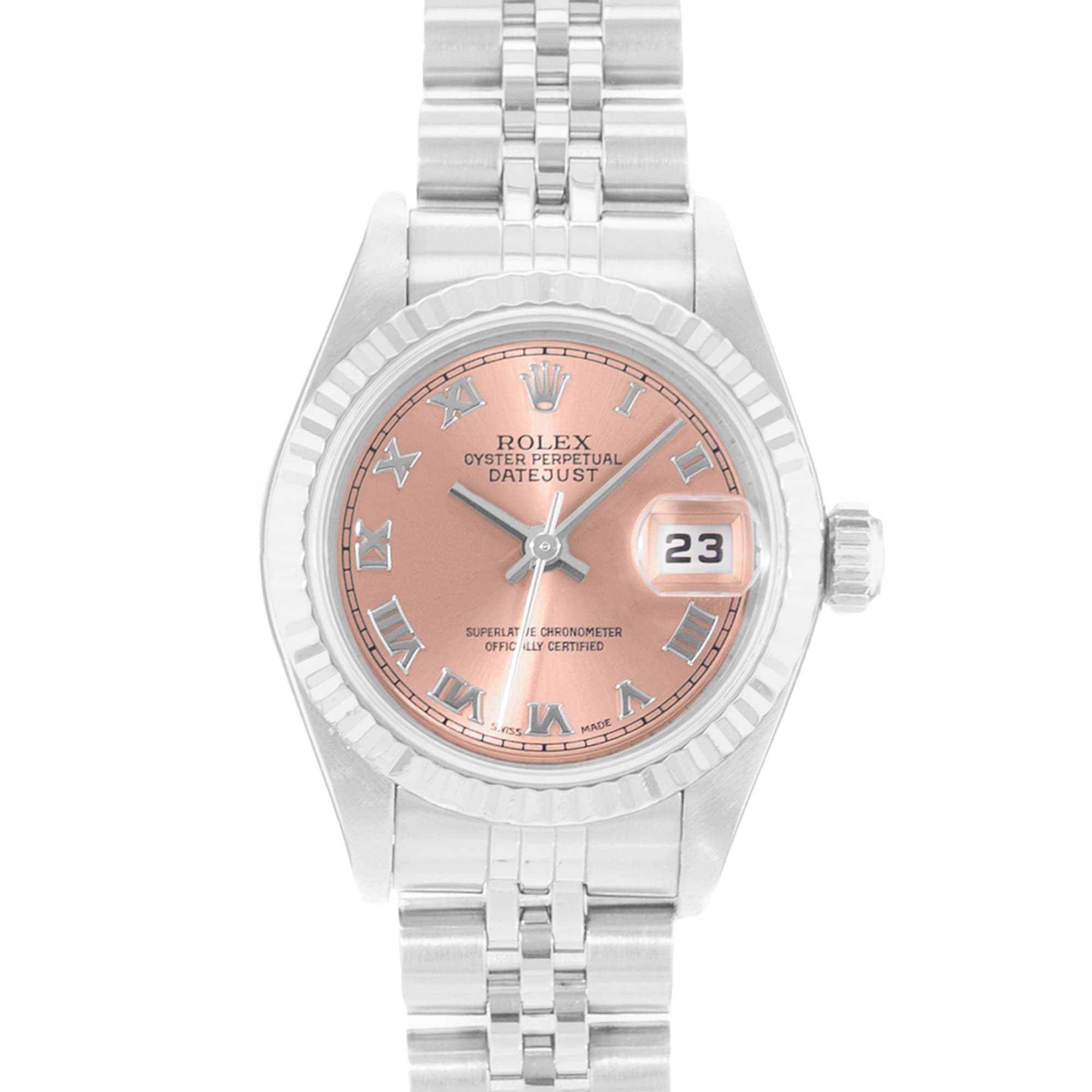 Rolex Datejust 26 79174 Salmon Pink Dial Steel Ladies Watch Papers
