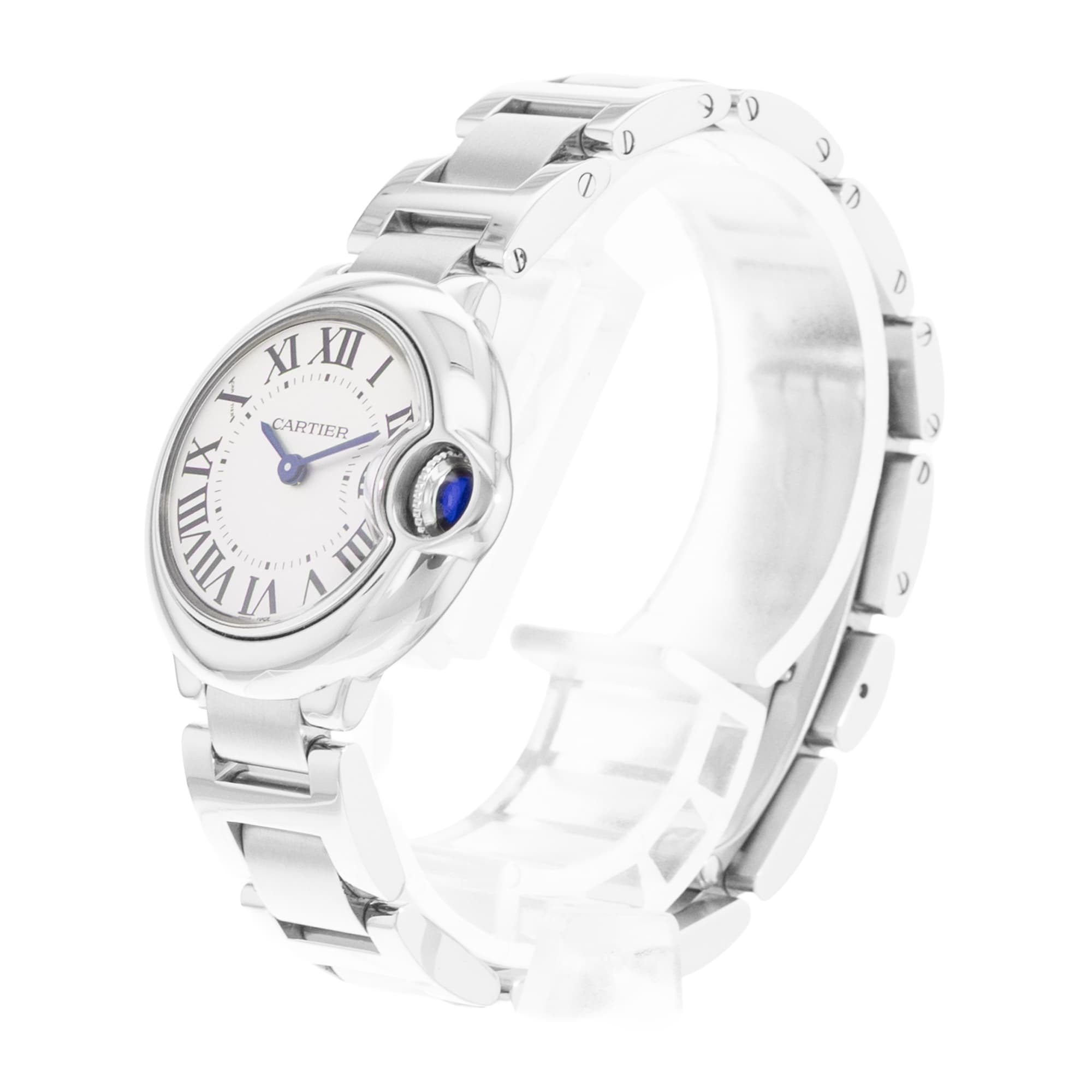 Cartier Ballon Bleu 28mm W69010Z4 3009 Silver Roman Dial Steel Ladies Watch