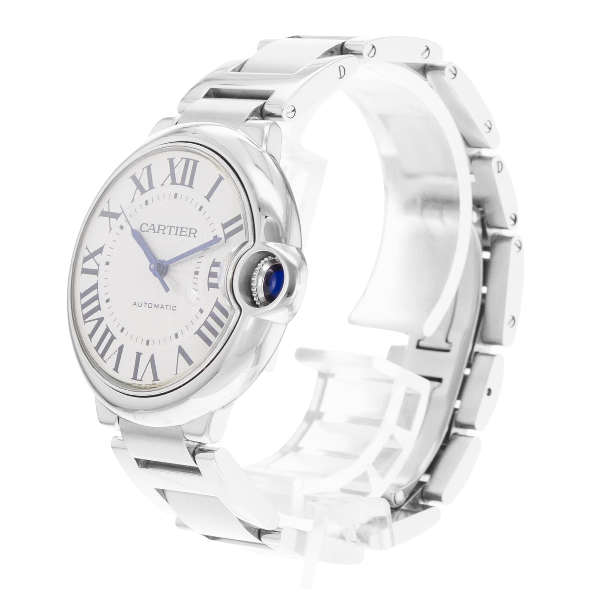 Cartier Ballon Bleu 36mm W6920046 3284 Silver Roman Steel Automatic Ladies Watch