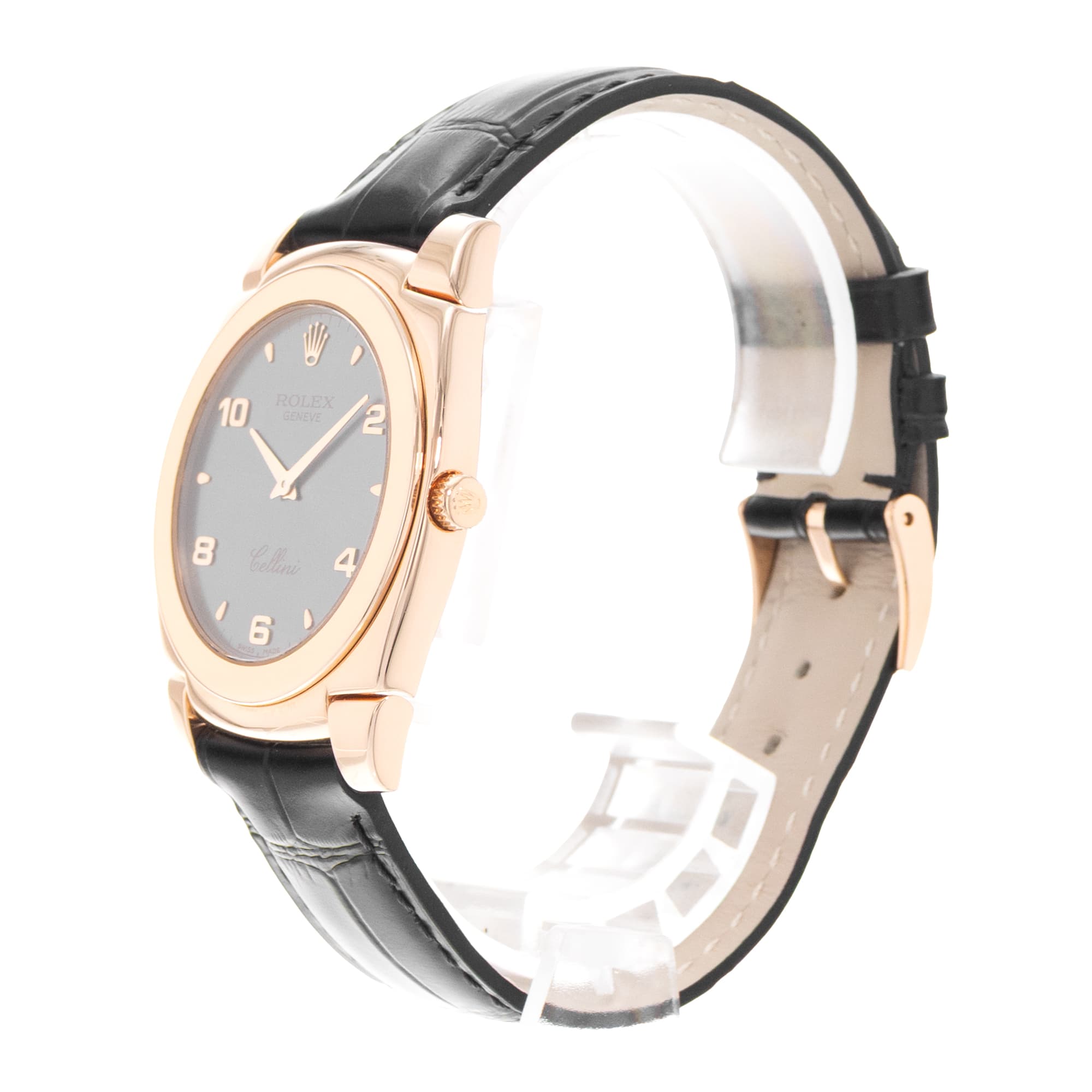 Rolex Cellini 5330 36mm Silver Arabic Rose Gold Leather Manual Wind Mens Watch