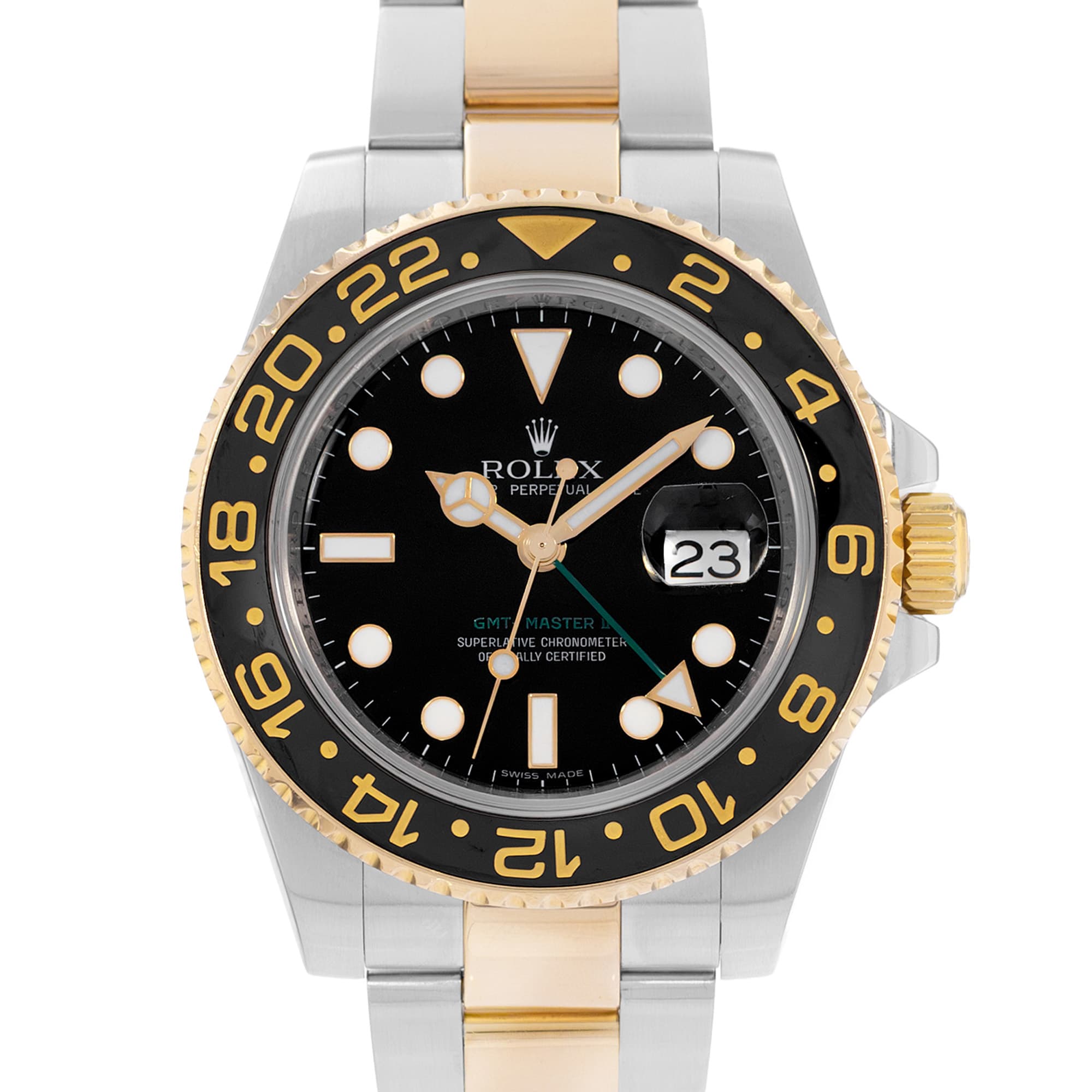 Rolex GMT-Master II 116713 Black Steel 18k Yellow Gold Mens Watch 2006