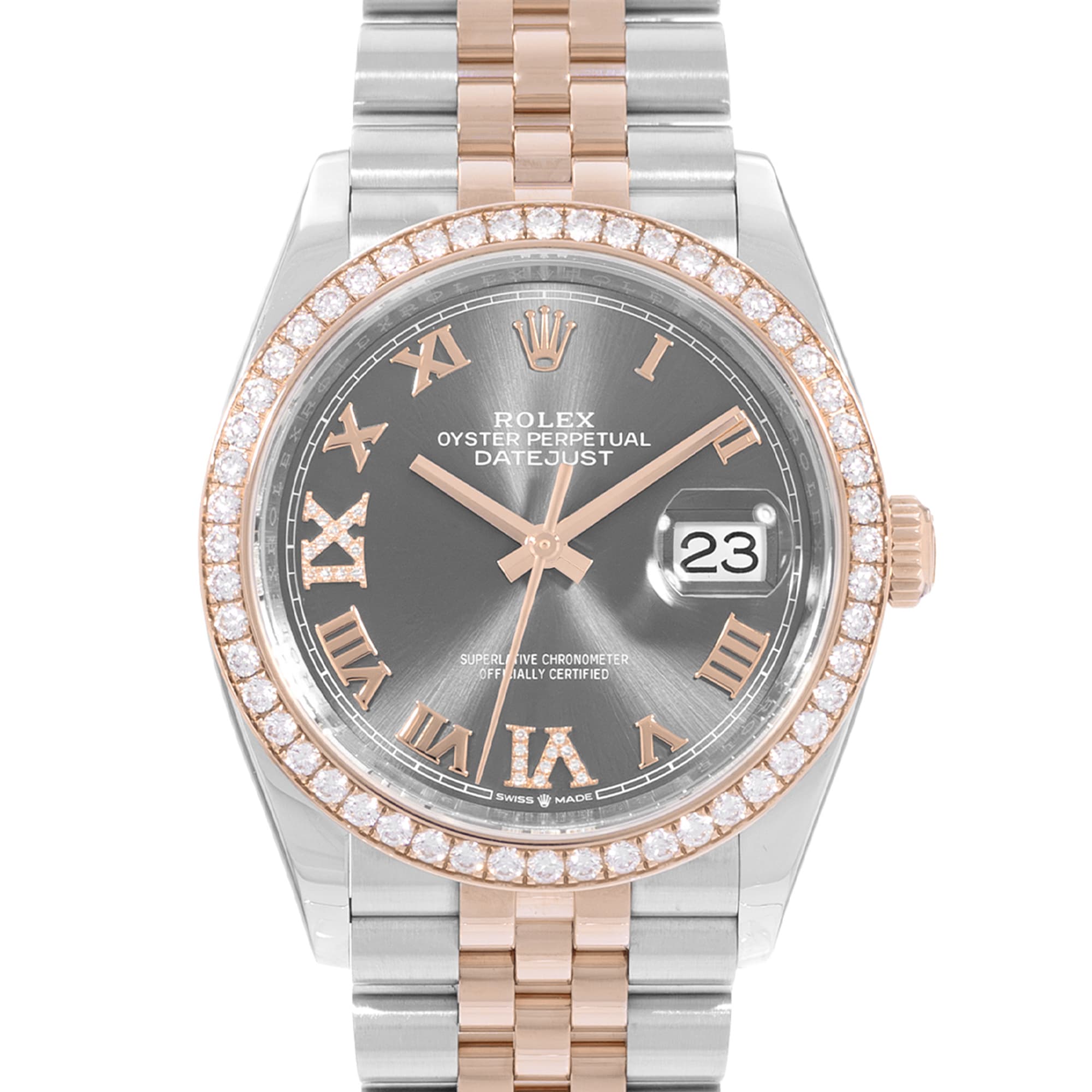 Rolex Datejust 36 126281 RBR Silver Diamonds Steel Rose Gold Mens Watch Box Card
