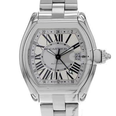 Cartier Roadster W62032X6 2722 GMT Silver Dial Automatic Mens 48mm Steel Watch