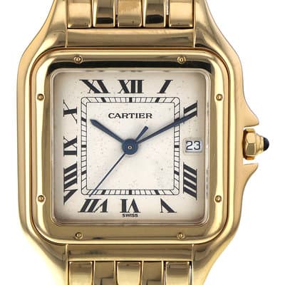 Cartier Panthere W25014B9 27mm Large Silver Roman 18k Yellow Gold Quartz Mens