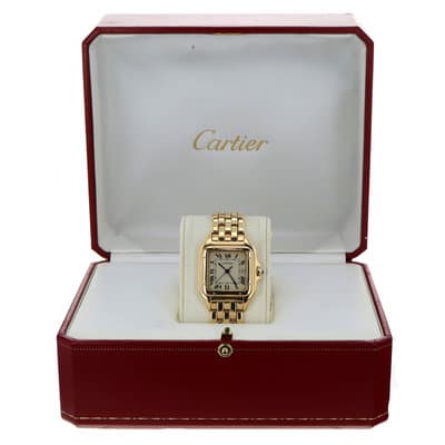 Cartier Panthere W25014B9 27mm Large Silver Roman 18k Yellow Gold Quartz Mens