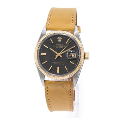Rolex Datejust 36 1601 Vintage Patina Black Stick Steel Yellow Gold Mens Watch