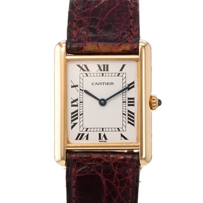 Cartier Tank Louis 81052 Large Silver Roman 18k Yellow Gold Quartz Mens Watch