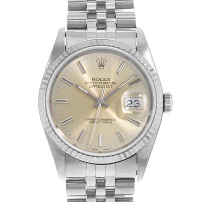 Rolex Datejust 36 16234 Silver Index Steel White Gold Jubilee Mens Watch 1991