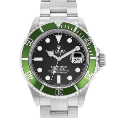 Rolex Submariner Date 16610LV Kermit Black Dial Green Steel Mens Watch 2005
