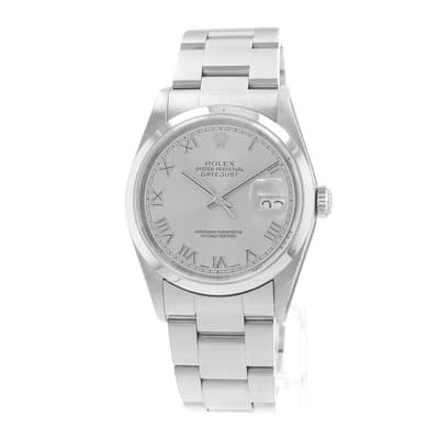 Rolex Datejust 36 16200 Grey Roman Steel Smooth Oyster Mens Watch 2000