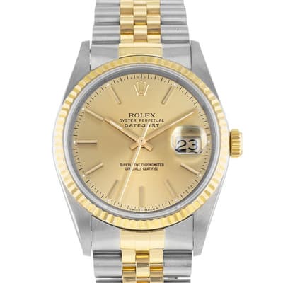 Rolex Datejust 36 16233 1991 Champagne Index Steel Yellow Gold Mens Watch
