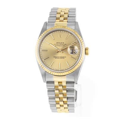 Rolex Datejust 36 16233 1991 Champagne Index Steel Yellow Gold Mens Watch