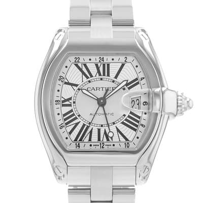 Cartier Roadster W62032X6 2722 48mm XL Silver Roman GMT Steel Mens Watch 2005