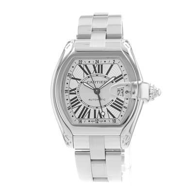 Cartier Roadster W62032X6 2722 48mm XL Silver Roman GMT Steel Mens Watch 2005