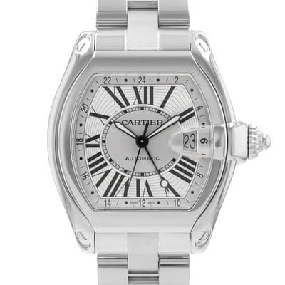 Cartier Roadster W62032X6 2722 48mm XL Silver Roman GMT Steel Mens Watch 2005