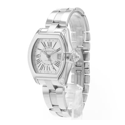 Cartier Roadster W62032X6 2722 48mm XL Silver Roman GMT Steel Mens Watch 2005