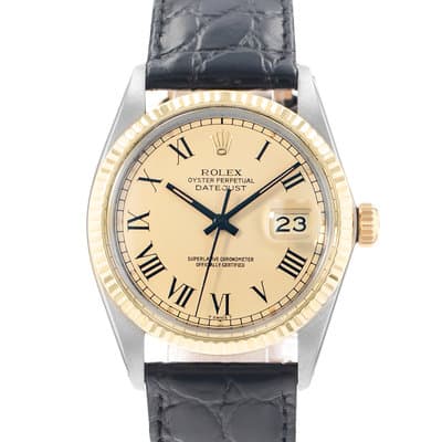 Rolex Datejust 36 16013 Vintage Champagne Buckley Arabic Leather Mens Watch