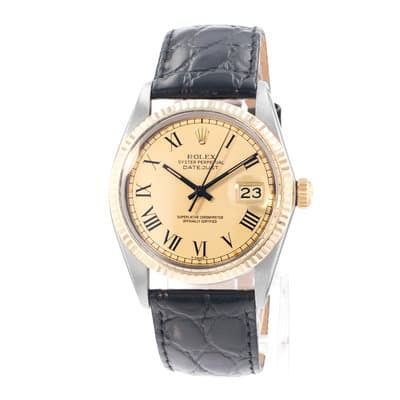 Rolex Datejust 36 16013 Vintage Champagne Buckley Arabic Leather Mens Watch