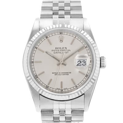 Rolex Datejust 36 16234 Silver Index Steel White Gold Jubilee Mens Watch 2000