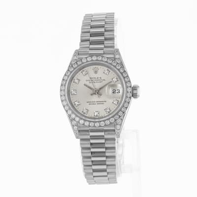 Rolex Datejust 26 69159 Silver Factory Diamonds White Gold Ladies Watch 1991