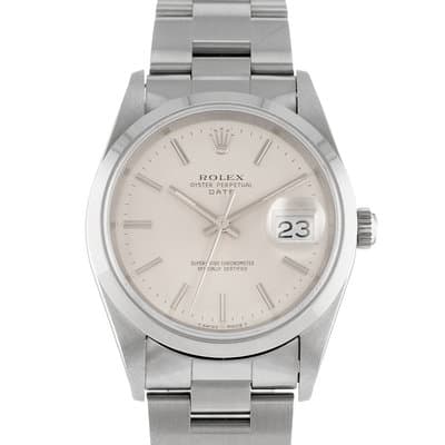 Rolex Oyster Perpetual Date 34 15200 Silver Index Steel Oyster 1993 Mens Watch