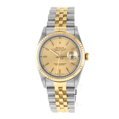 Rolex Datejust 36 16233 Diamond Yellow Gold Steel Gold Jubilee Mens Watch 1991