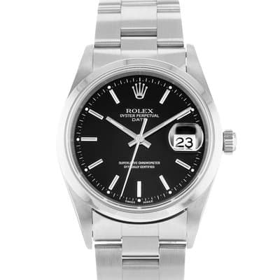 Rolex Oyster Perpetual Date 34 15200 Black Index Steel Oyster Mens Watch 2000