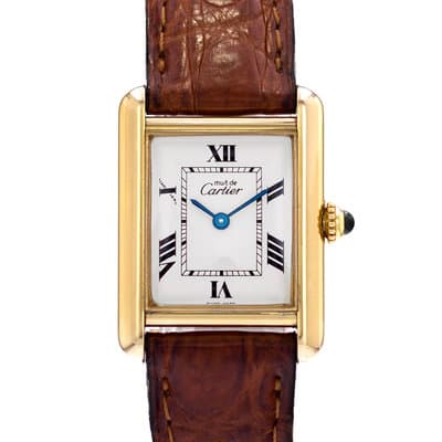 Cartier Tank Vermeil W1013654 2415 22mm White Roman Silver Ladies Watch 2000