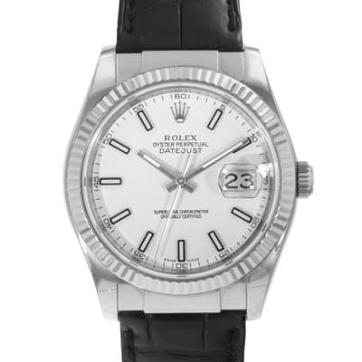 Rolex Datejust 36 116139 White Index 18k White Gold Leather Mens Watch 2011