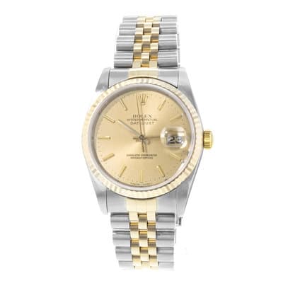 Rolex Datejust 36 16233 Yellow Stick Steel Yellow Gold Jubilee Mens Watch 1989