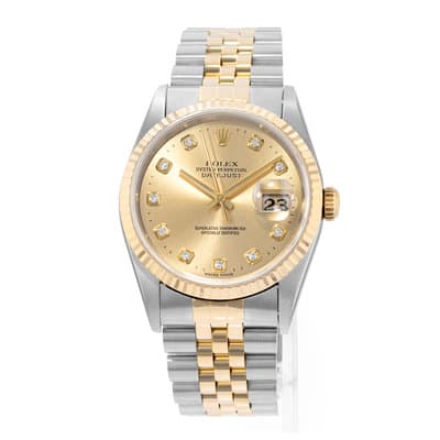 Rolex Datejust 36 16233 Factory Champagne Diamond Steel Gold Jubilee Mens Watch