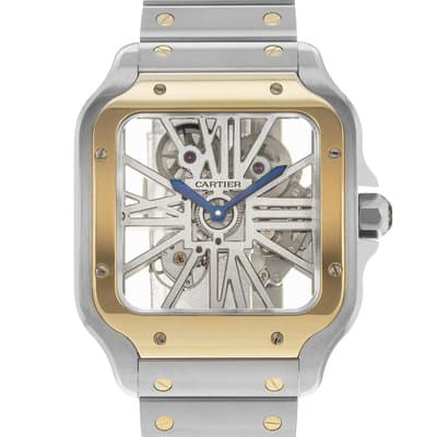 Cartier Santos WHSA0019 4109 39mm Skeleton Steel Gold Manual Mens Watch
