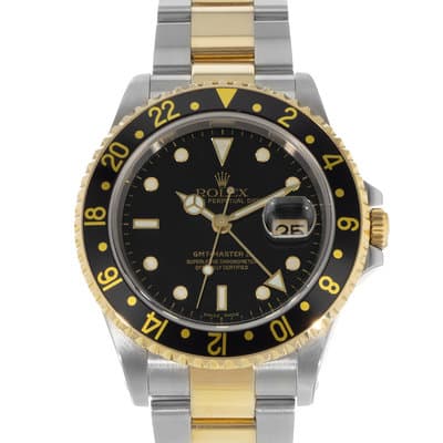 Rolex GMT-Master II 16713 40mm Black Steel Yellow Gold Automatic Mens Watch 2001