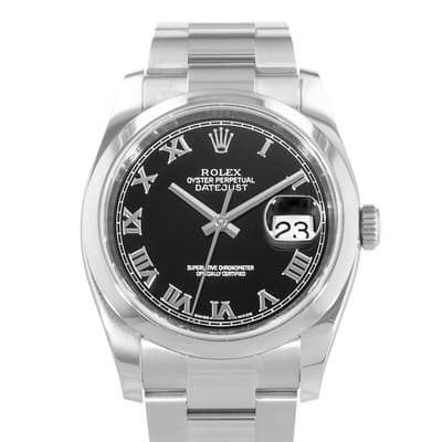 Rolex Datejust 36 116200 Black Roman Steel Smooth Oyster Mens Watch 2010