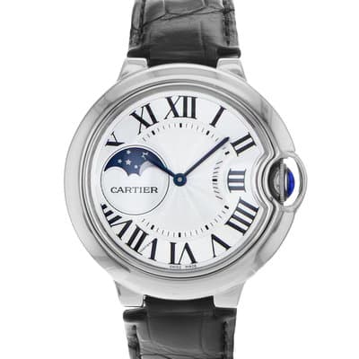 Cartier Ballon Bleu 37mm WSBB0029 4034 Moon Phase Steel Leather Mens Watch 2022