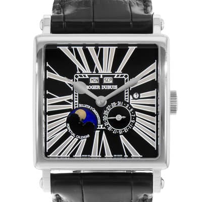 Roger Dubuis Golden Square G40 Perpetual Calendar Black White Gold Mens Watch