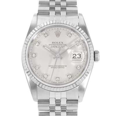 Rolex Datejust 36 16234 Diamond Silver Steel White Gold Jubilee Mens Watch 1991