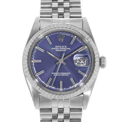 Rolex Datejust 36 1603 Blue Index Patina Vintage Steel Jubilee Mens Watch 1978