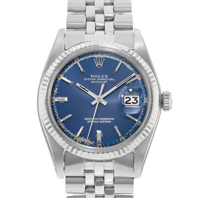 Rolex Datejust 36 1601 Blue Index Fluted Steel Gold Jubilee Mens Watch 1973