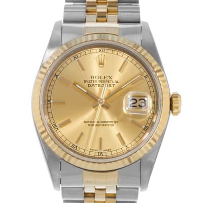 Rolex Datejust 36 16233 36mm Champagne Index Steel Gold Jubilee Mens Watch 1989