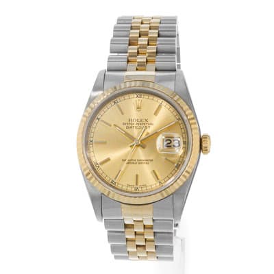 Rolex Datejust 36 16233 36mm Champagne Index Steel Gold Jubilee Mens Watch 1989