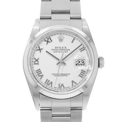 Rolex Datejust 36 16200 36mm White Roman Steel Oyster Mens Watch