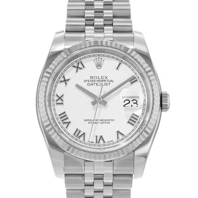 Rolex Datejust 36 116234 White Roman Steel Gold Fluted Jubilee Mens Watch