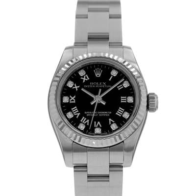 Rolex Oyster Perpetual 26 176234 Black Diamond Steel White Gold Ladies Watch