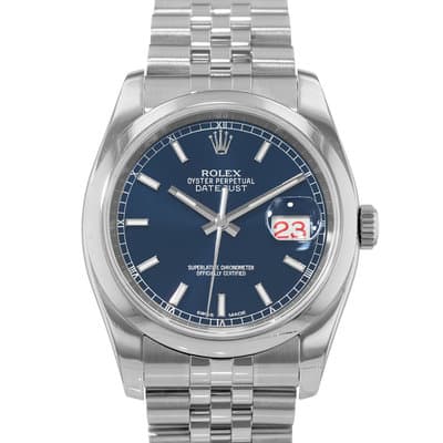 Rolex Datejust 36 116200 Blue Index Steel Smooth Jubilee Mens Watch 2005