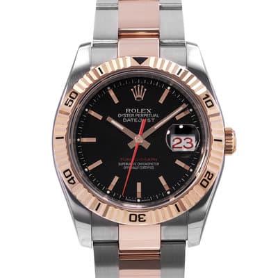 Rolex Datejust Turn-O-Graph 116261 Black Steel Rose Gold Oyster Mens Watch 2005