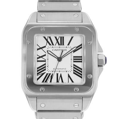 Cartier Santos 100 W200737G 2656 38x51mm XL Silver Roman Steel Mens Watch 2009